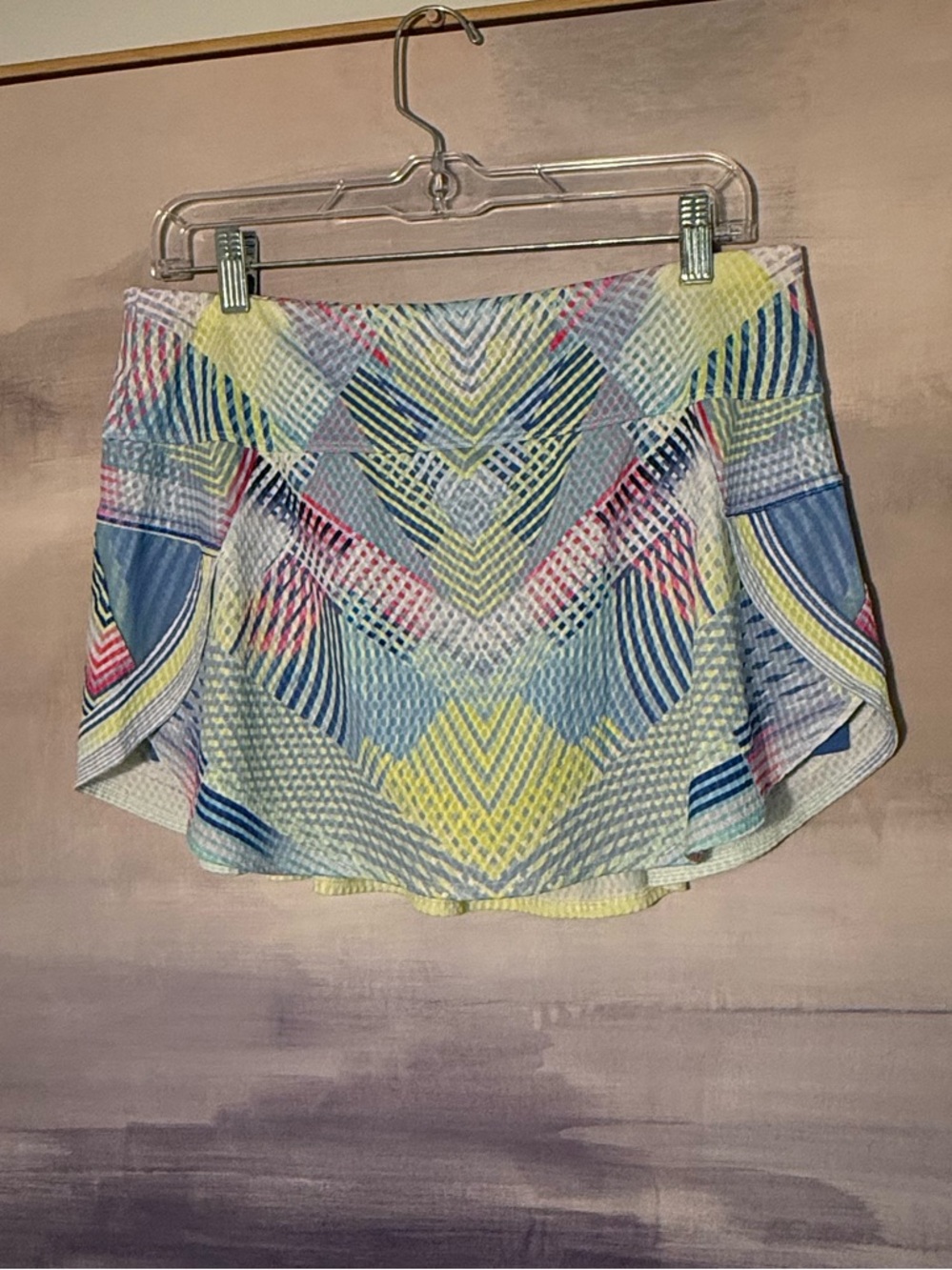 Lucky in Love Multicolor Geometric Athletic Tennis Skirt - Blue, Yellow, Pink